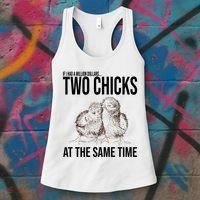 Two Chicks At The Same Time Funny Women's Tank Top thumb 3