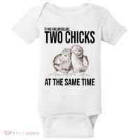 Two Chicks At The Same Time Funny Baby Bodysuit thumb 0