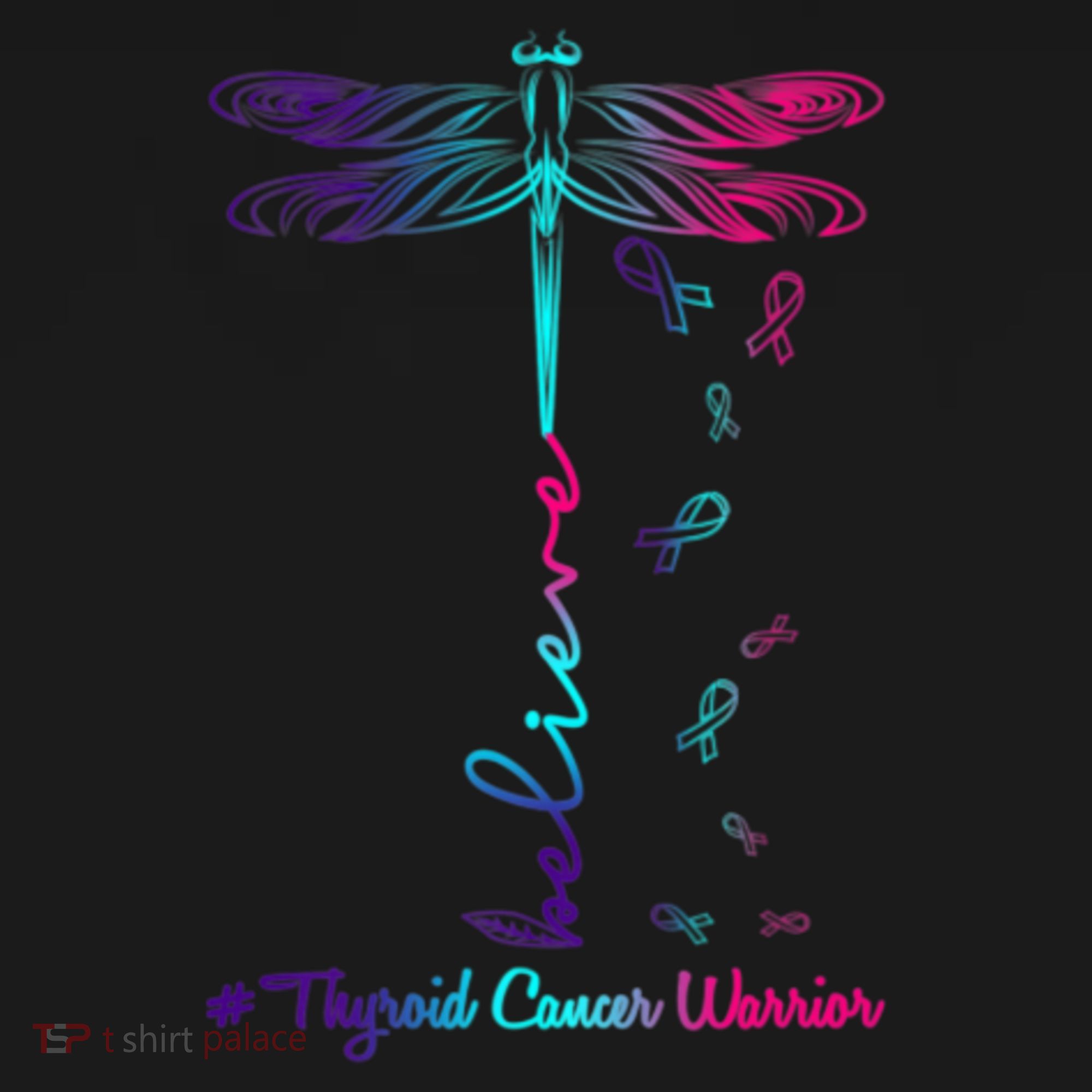 Thyroid Cancer Awareness Warrior Dragonfly Believe Hope Gift Doggie Tank