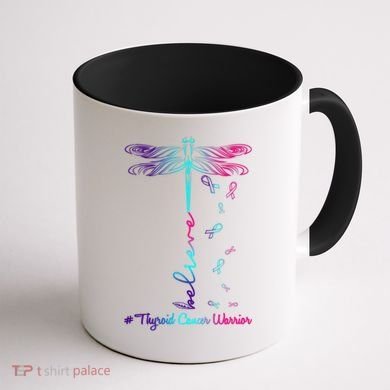 Thyroid Cancer Awareness Warrior Dragonfly Believe Hope Gift Coffee Mug back