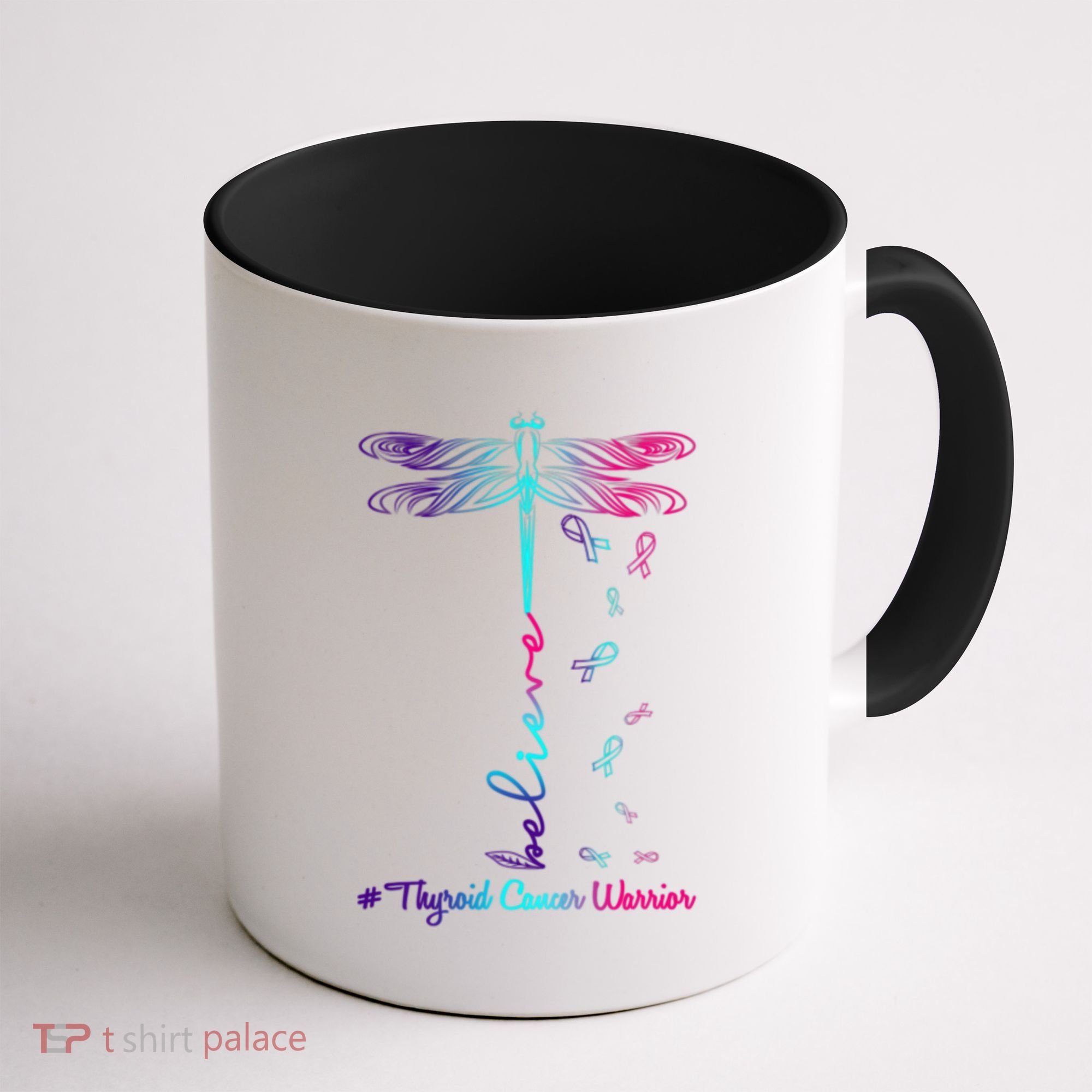 Thyroid Cancer Awareness Warrior Dragonfly Believe Hope Gift Coffee Mug