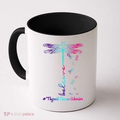 Thyroid Cancer Awareness Warrior Dragonfly Believe Hope Gift Coffee Mug