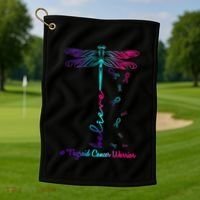 Thyroid Cancer Awareness Warrior Dragonfly Believe Hope Gift Golf Towel thumb 1