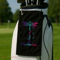 Thyroid Cancer Awareness Warrior Dragonfly Believe Hope Gift Golf Towel thumb 2