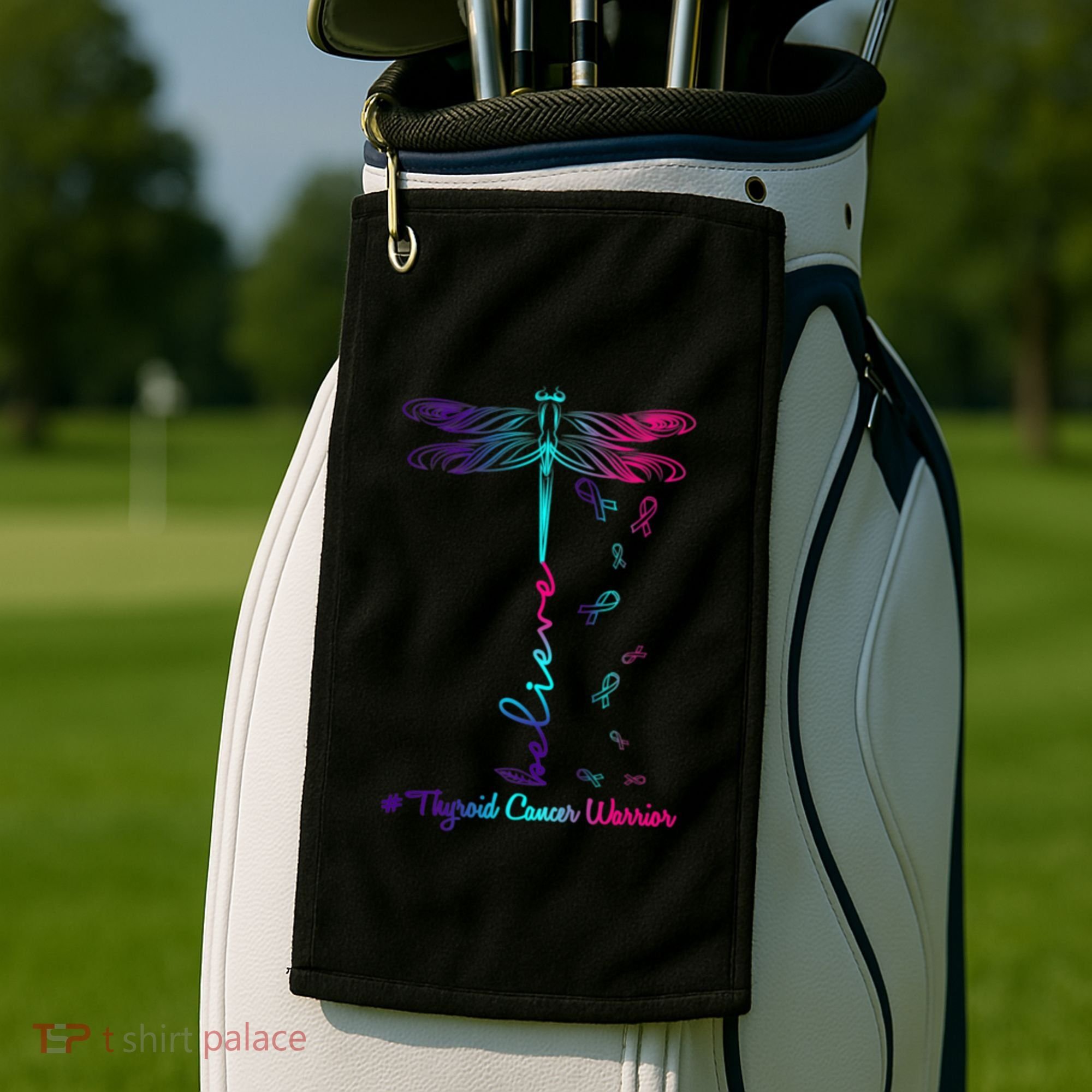 Thyroid Cancer Awareness Warrior Dragonfly Believe Hope Gift Golf Towel