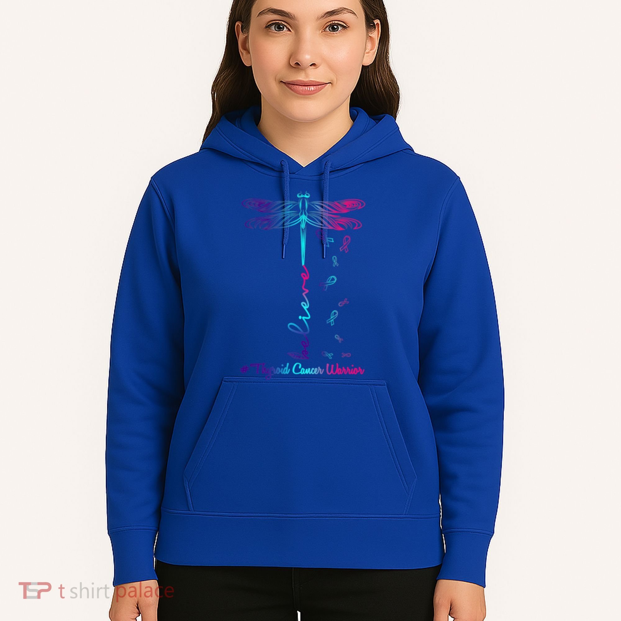 Thyroid Cancer Awareness Warrior Dragonfly Believe Hope Gift Hoodie