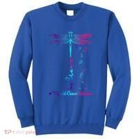 Thyroid Cancer Awareness Warrior Dragonfly Believe Hope Gift Sweatshirt thumb 0