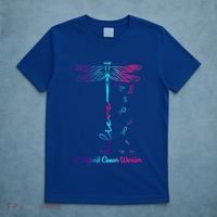 Thyroid Cancer Awareness Warrior Dragonfly Believe Hope Gift T-Shirt thumb 5