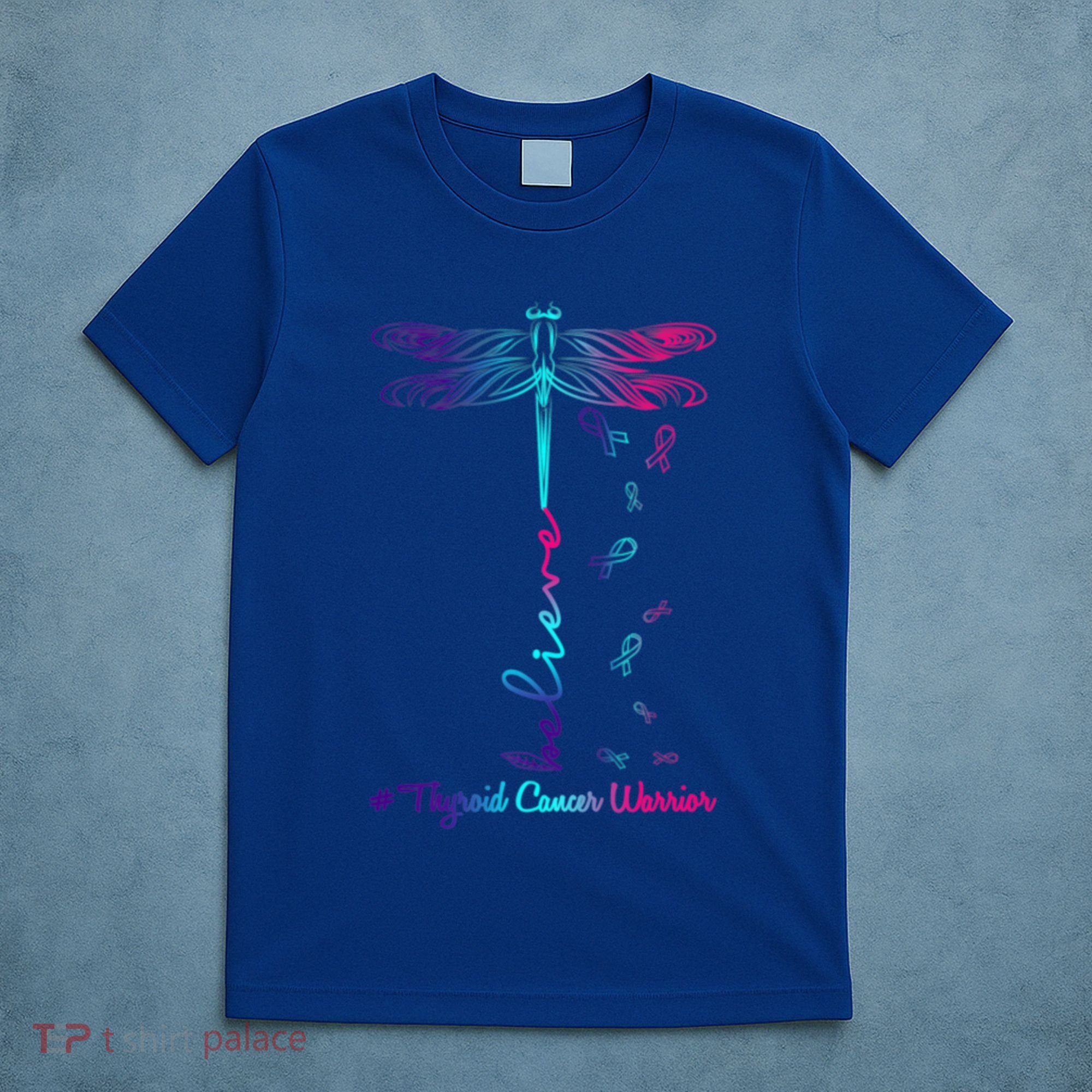 Thyroid Cancer Awareness Warrior Dragonfly Believe Hope Gift T-Shirt