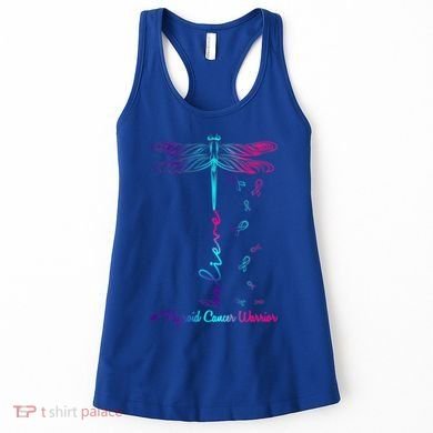 Thyroid Cancer Awareness Warrior Dragonfly Believe Hope Gift Women's Tank Top