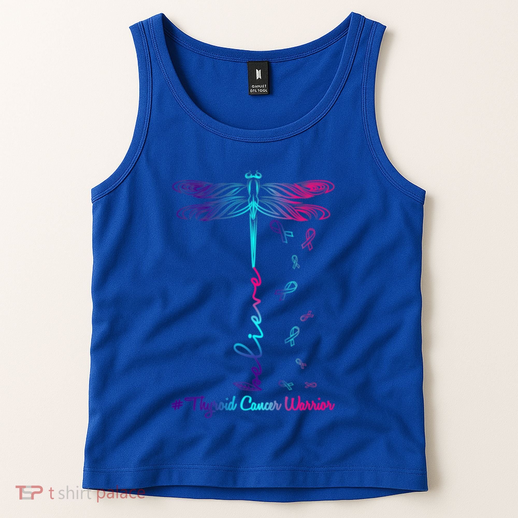 Thyroid Cancer Awareness Warrior Dragonfly Believe Hope Gift Tank Top