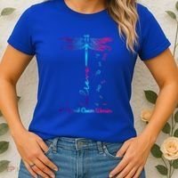 Thyroid Cancer Awareness Warrior Dragonfly Believe Hope Gift Women's T-Shirt thumb 2