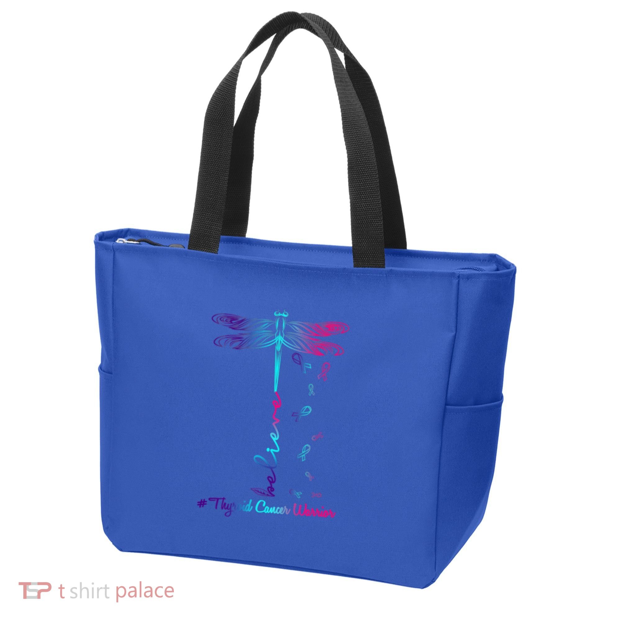 Thyroid Cancer Awareness Warrior Dragonfly Believe Hope Gift Tote Bag