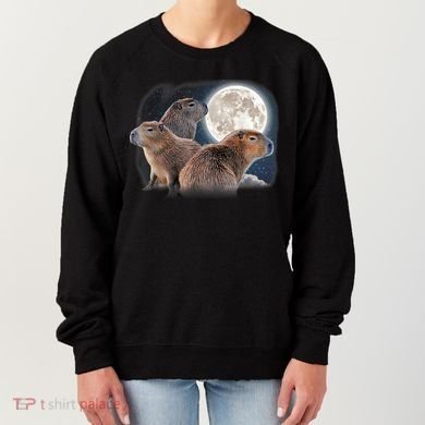 Three Capybaras And Moon Funny Capybara Humor Parody Women's Sweatshirt