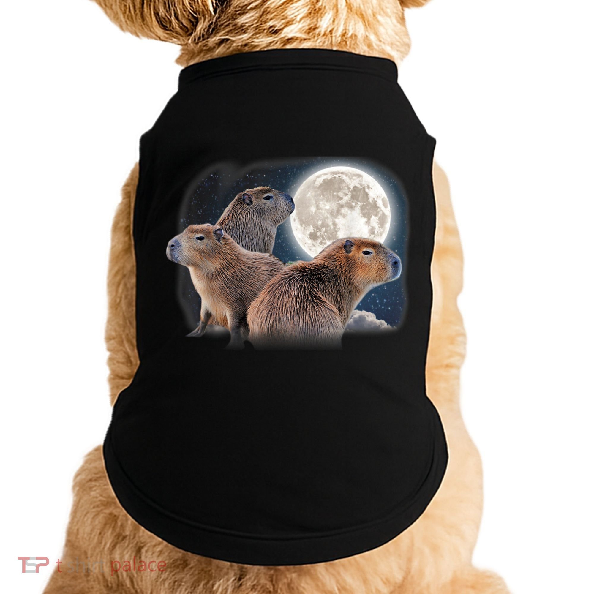 Three Capybaras And Moon Funny Capybara Humor Parody Doggie Tank