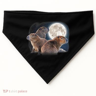 Three Capybaras And Moon Funny Capybara Humor Parody USA-Made Doggie Bandana