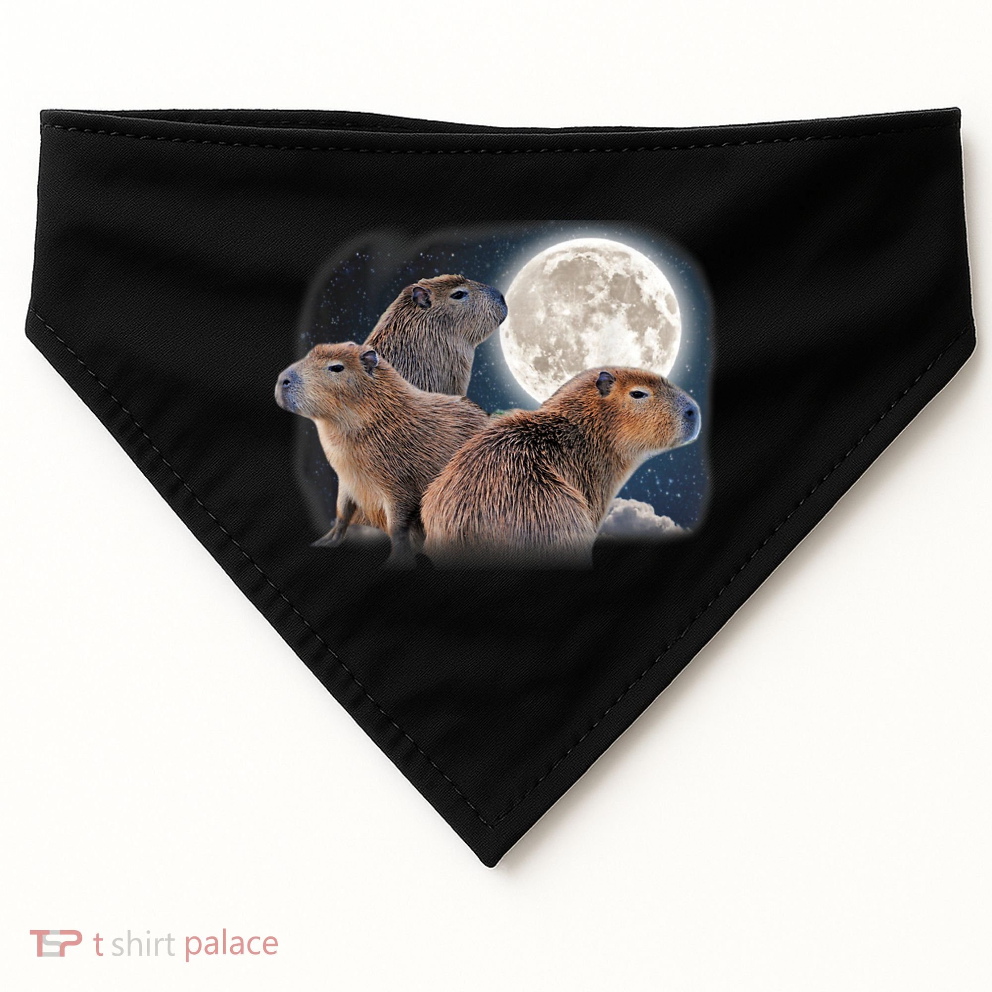 Three Capybaras And Moon Funny Capybara Humor Parody USA-Made Doggie Bandana