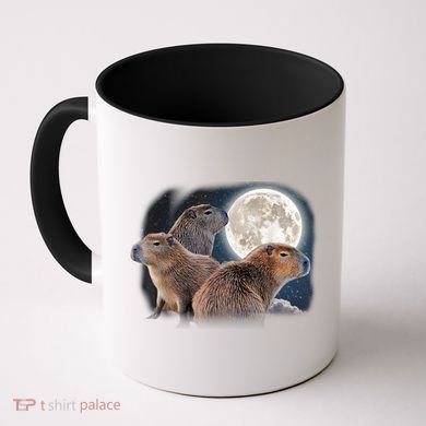 Three Capybaras And Moon Funny Capybara Humor Parody Coffee Mug