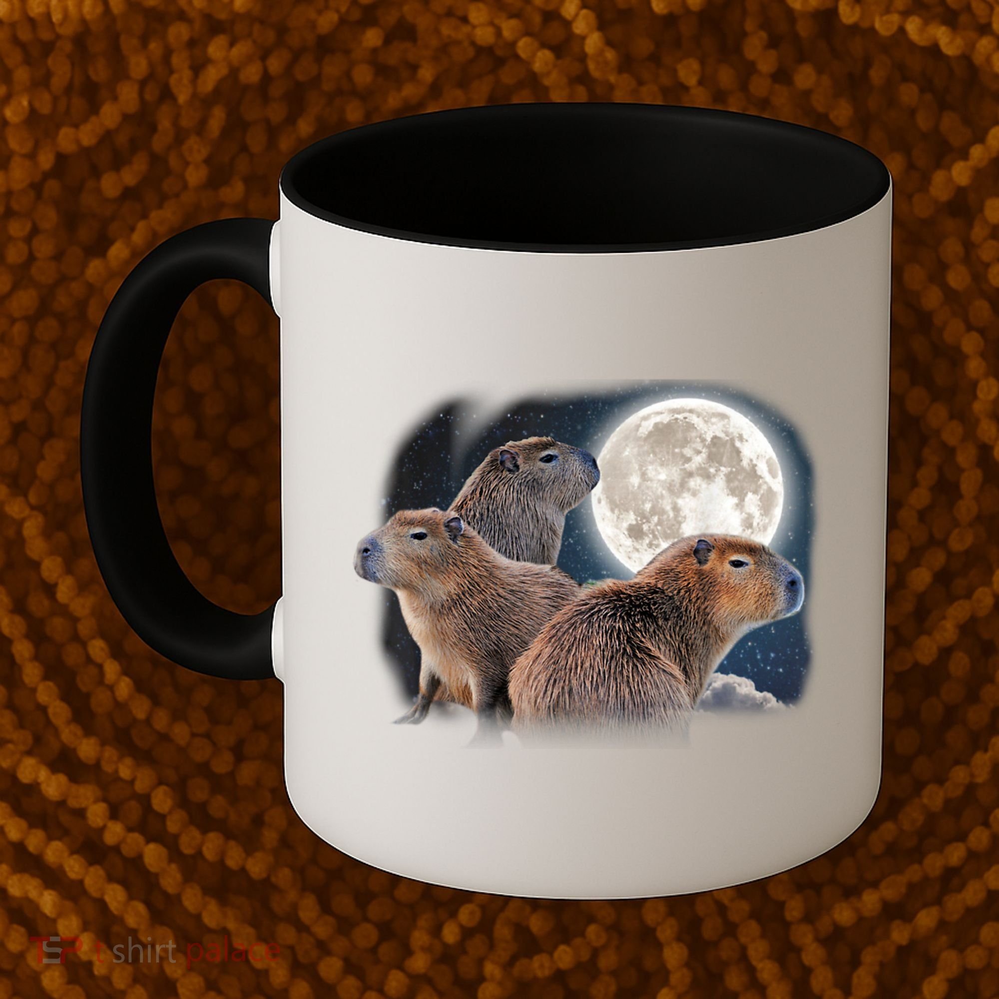 Three Capybaras And Moon Funny Capybara Humor Parody Coffee Mug