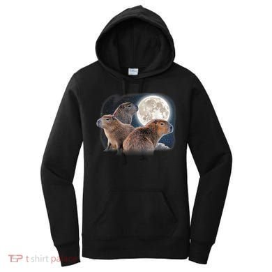 Three Capybaras And Moon Funny Capybara Humor Parody Women's Hoodie