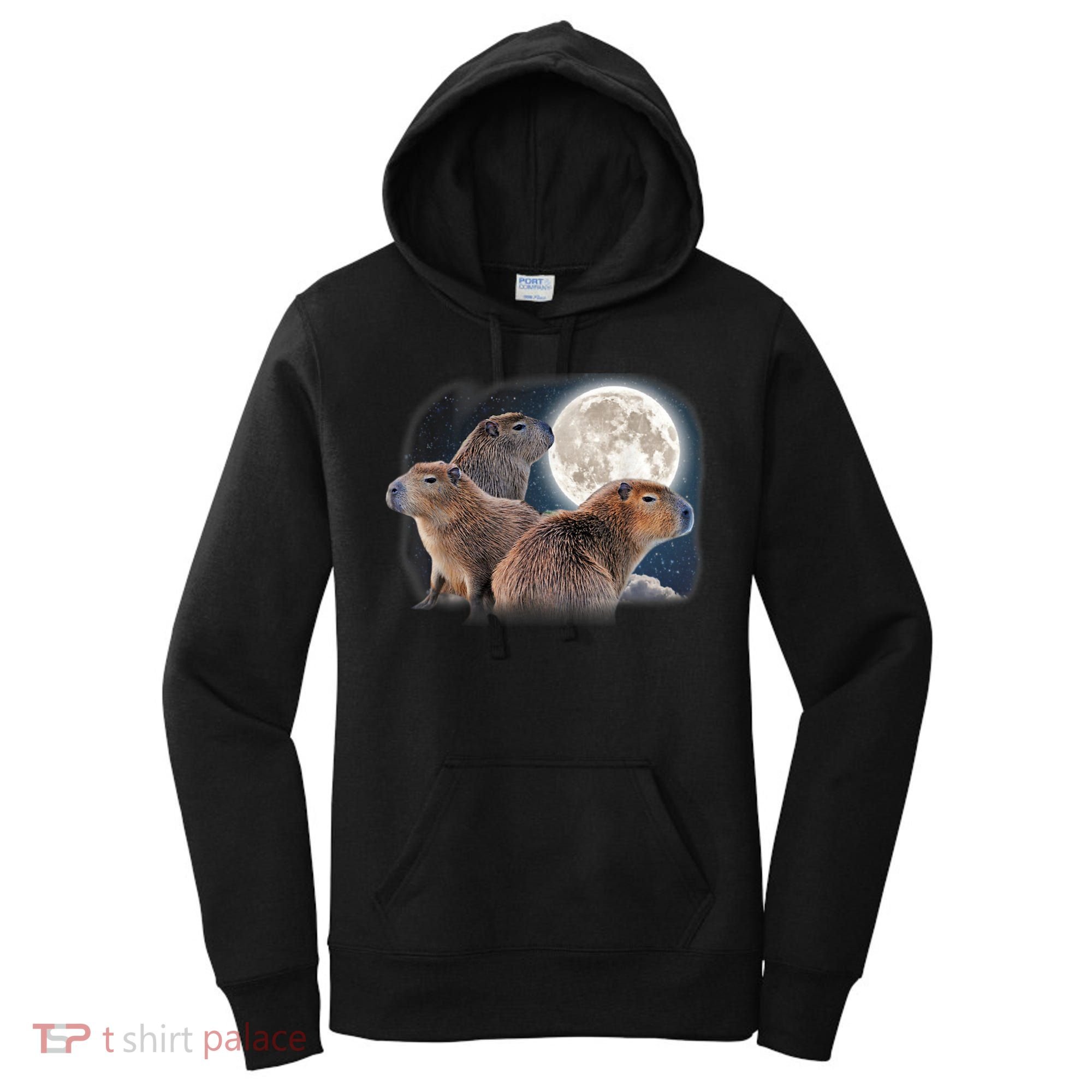 Three Capybaras And Moon Funny Capybara Humor Parody Women's Hoodie