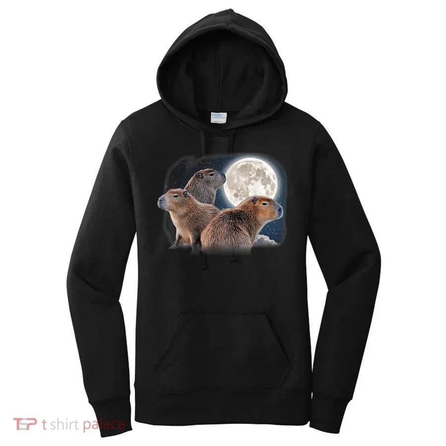 Three Capybaras And Moon Funny Capybara Humor Parody Women's Hoodie