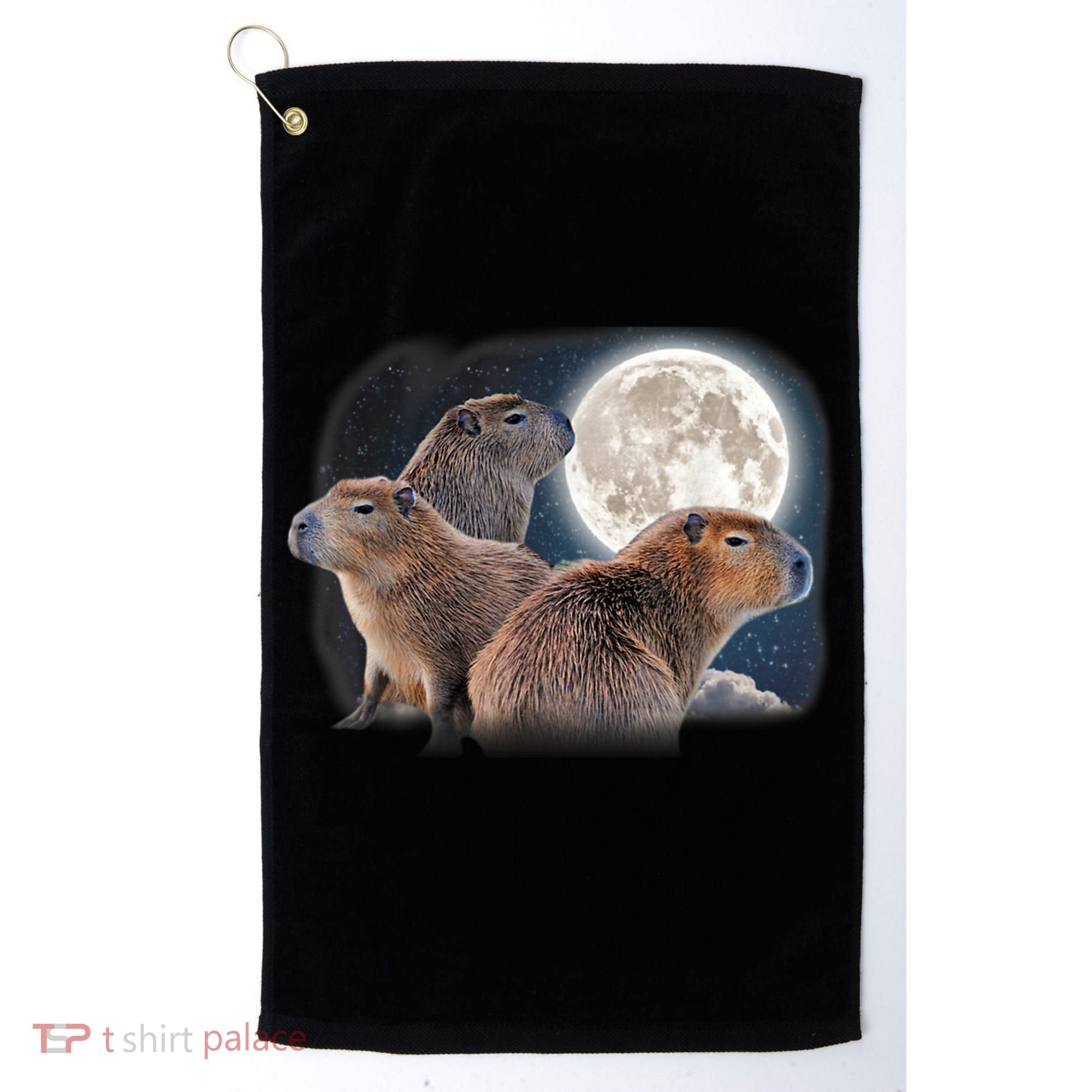 Three Capybaras And Moon Funny Capybara Humor Parody Golf Towel
