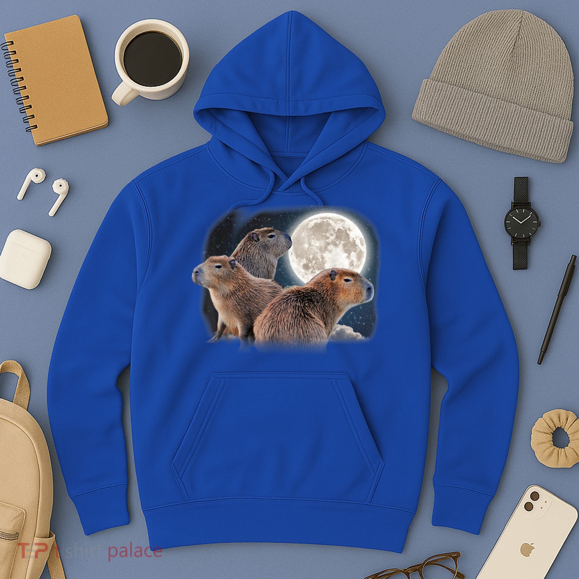 Three Capybaras And Moon Funny Capybara Humor Parody Hoodie