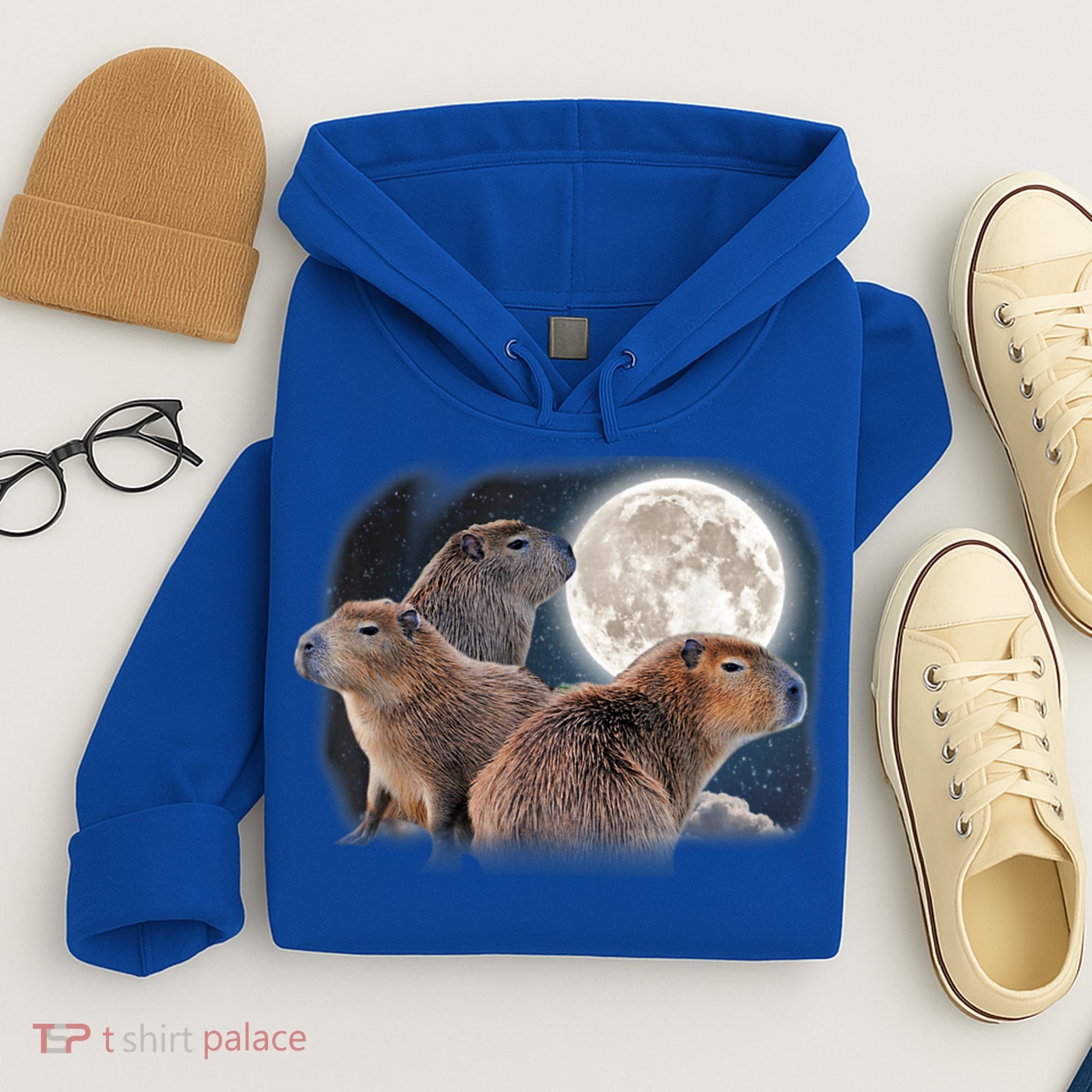 Three Capybaras And Moon Funny Capybara Humor Parody Hoodie