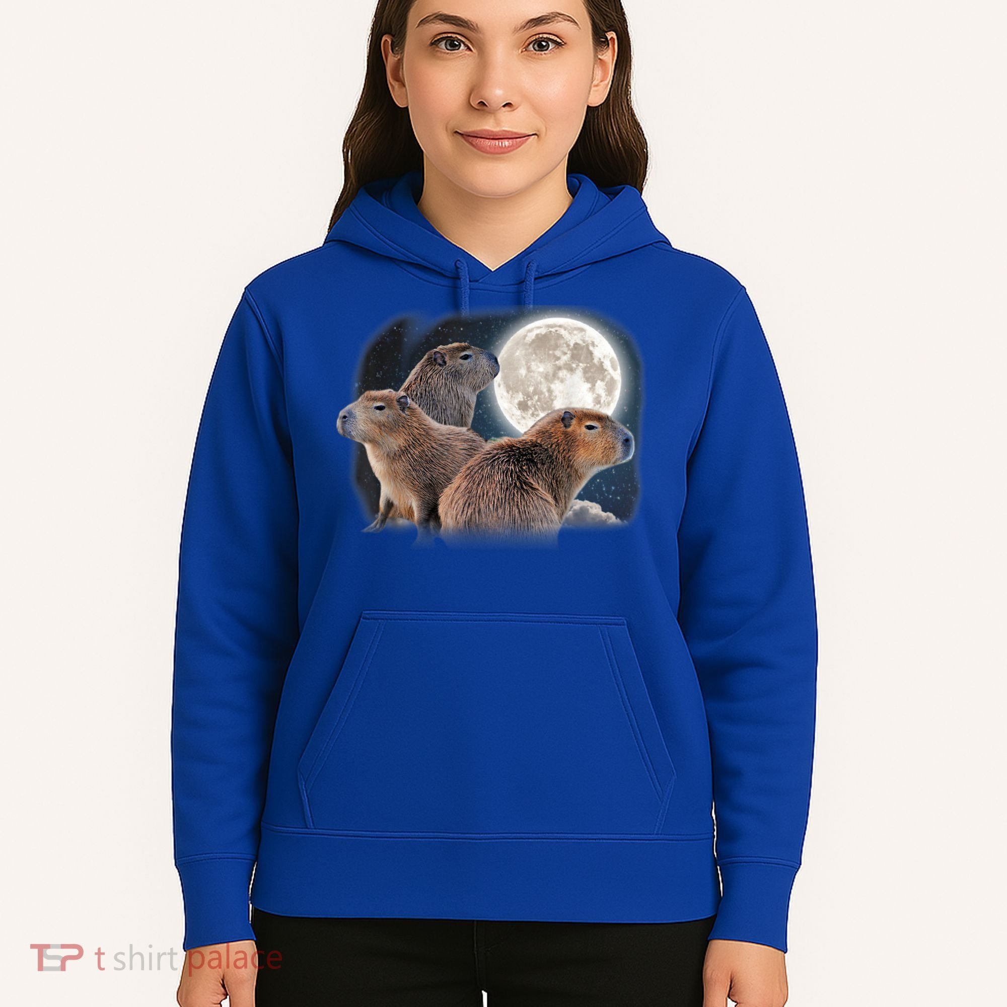 Three Capybaras And Moon Funny Capybara Humor Parody Hoodie