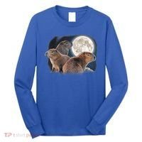 Three Capybaras And Moon Funny Capybara Humor Parody Long Sleeve Shirt thumb 0