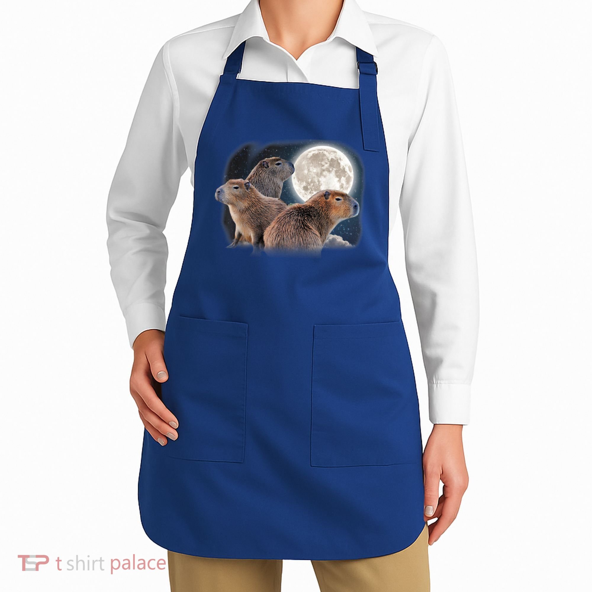 Three Capybaras And Moon Funny Capybara Humor Parody Apron