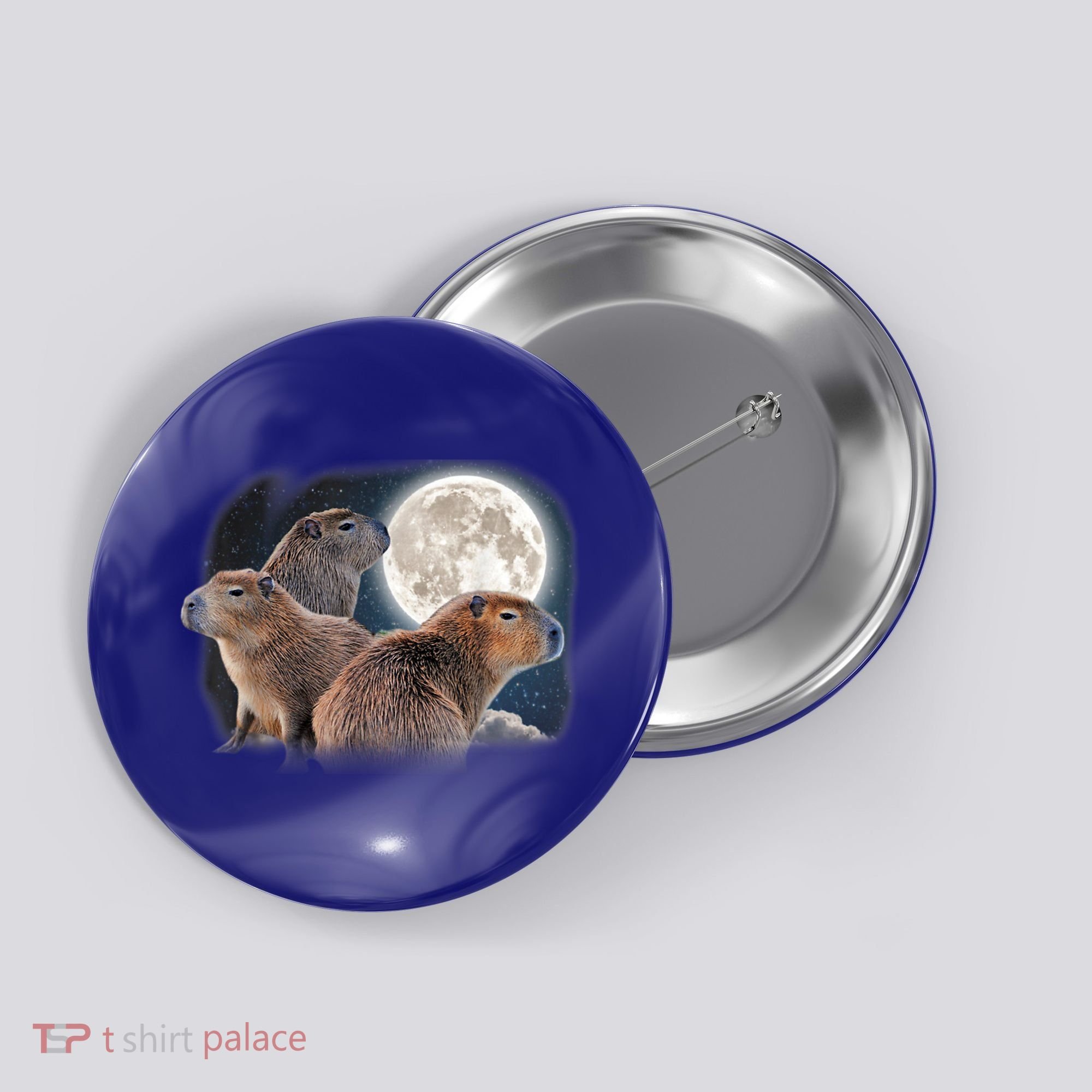 Three Capybaras And Moon Funny Capybara Humor Parody Button