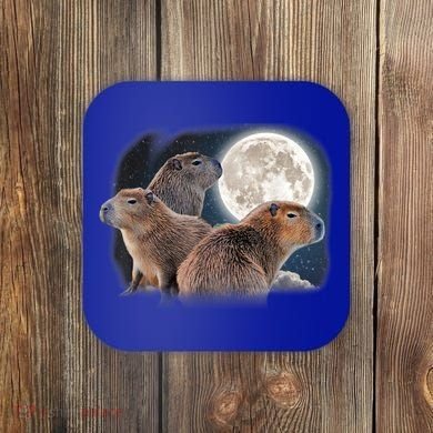 Three Capybaras And Moon Funny Capybara Humor Parody Coaster