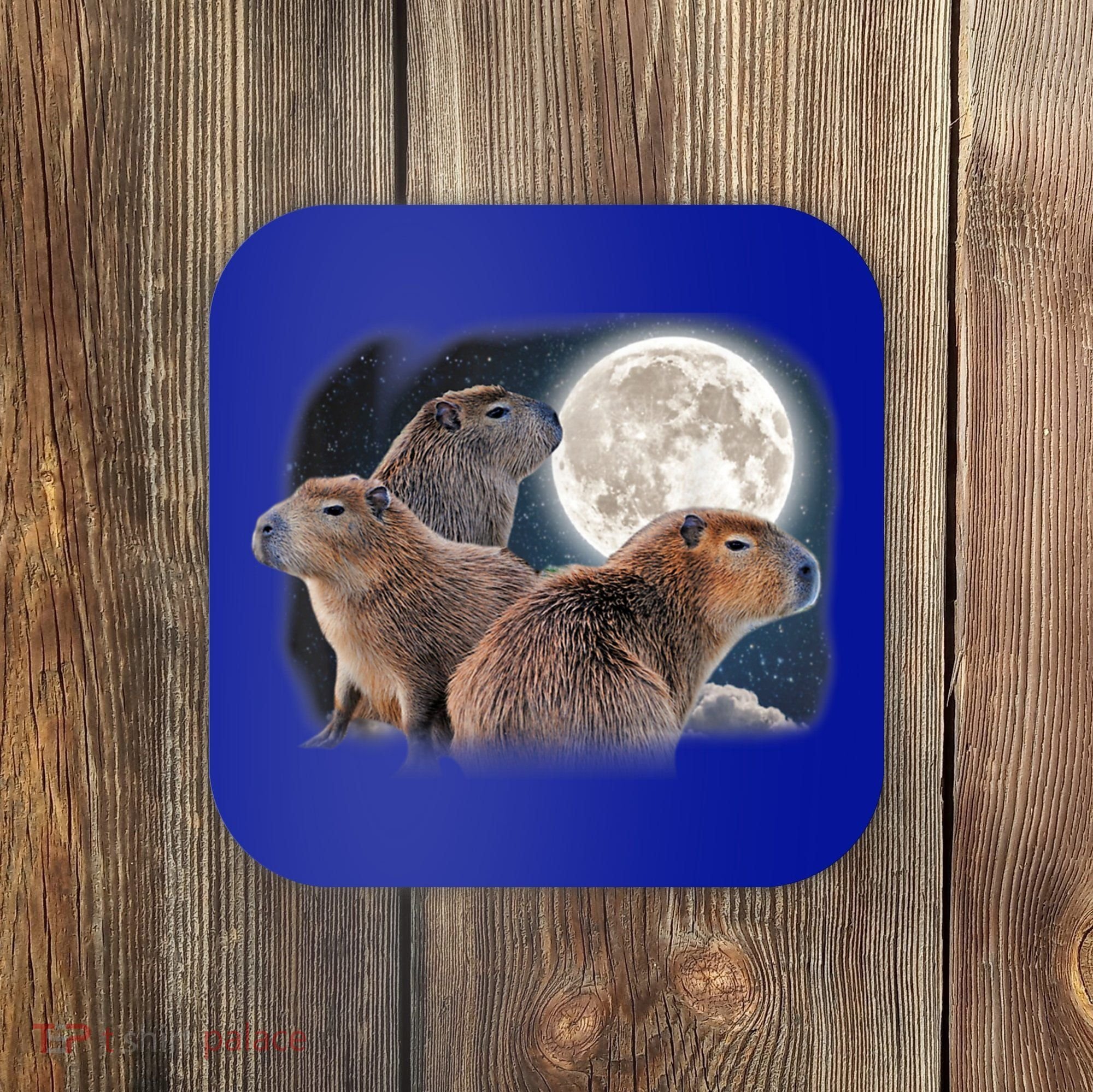Three Capybaras And Moon Funny Capybara Humor Parody Coaster