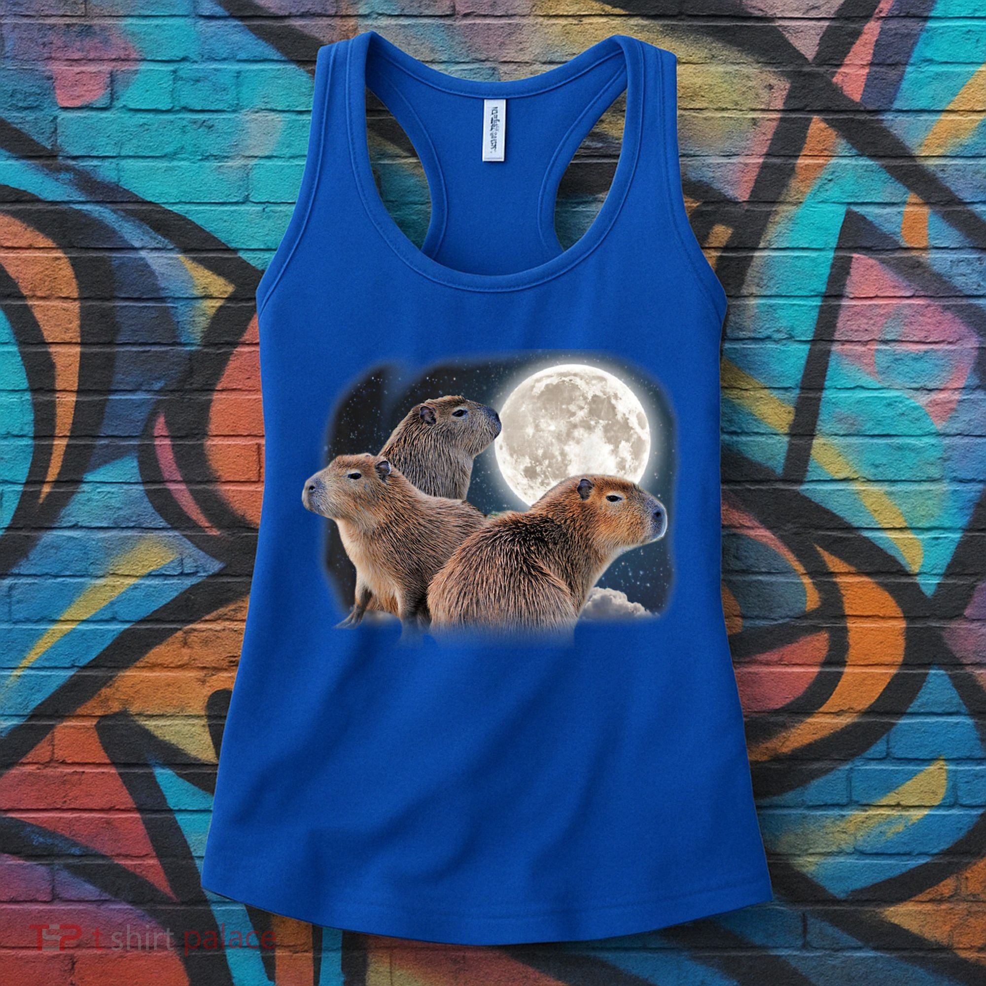 Three Capybaras And Moon Funny Capybara Humor Parody Women's Tank Top