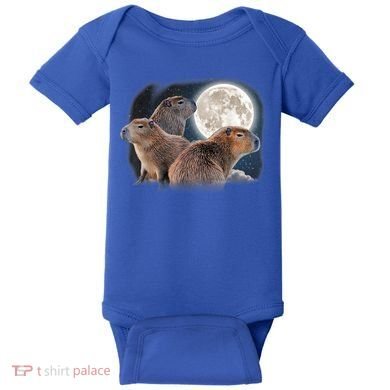 Three Capybaras And Moon Funny Capybara Humor Parody Baby Bodysuit