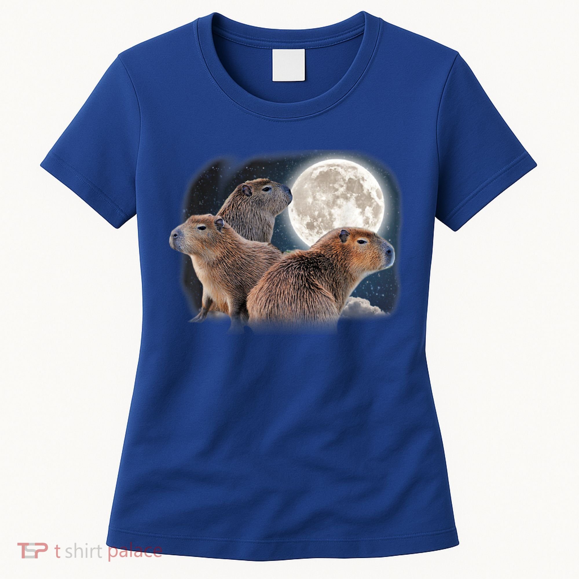 Three Capybaras And Moon Funny Capybara Humor Parody Women's T-Shirt