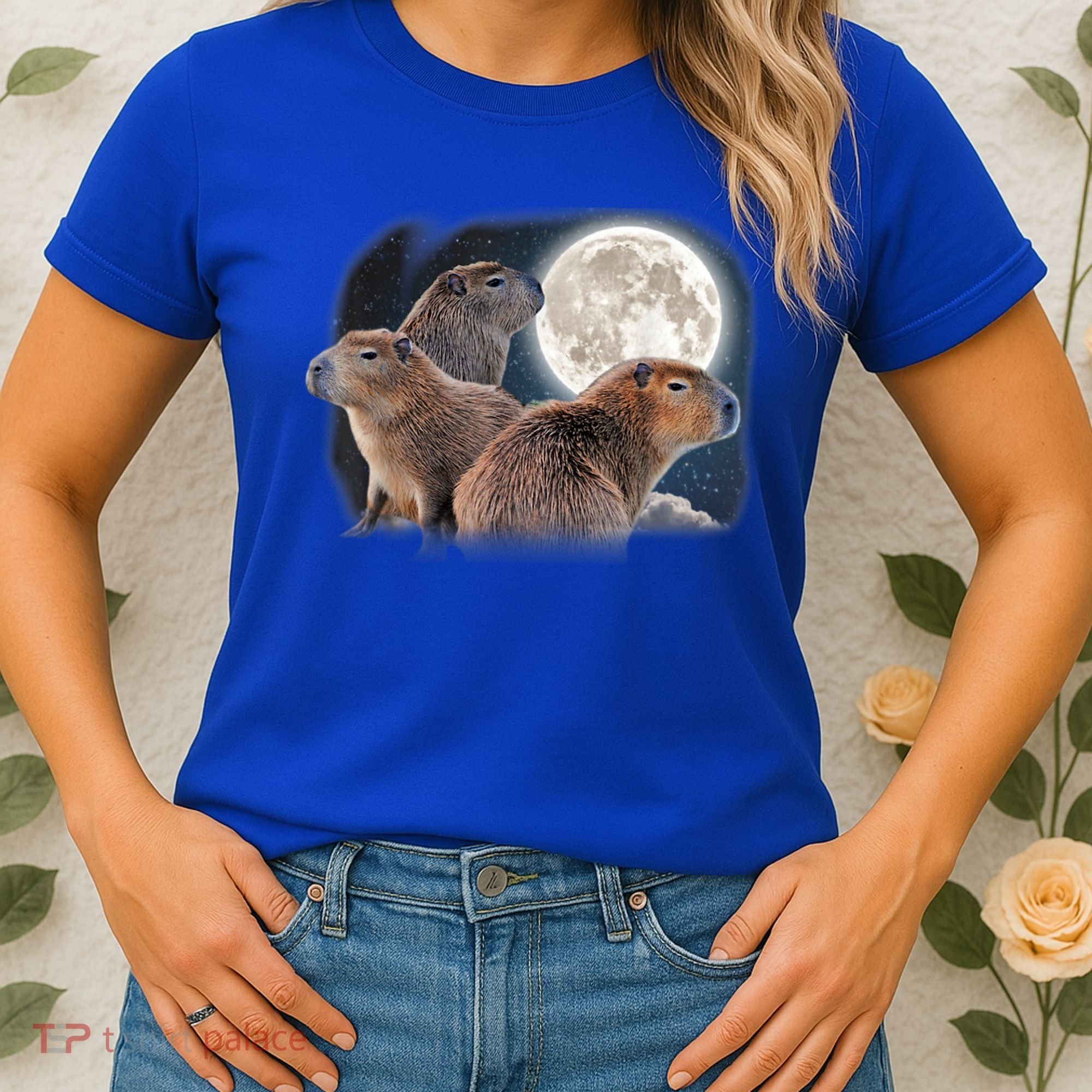 Three Capybaras And Moon Funny Capybara Humor Parody Women's T-Shirt