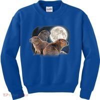 Three Capybaras And Moon Funny Capybara Humor Parody Kids Sweatshirt thumb 0