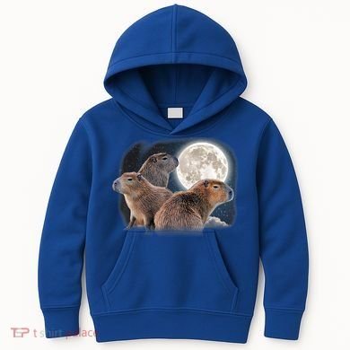 Three Capybaras And Moon Funny Capybara Humor Parody Kids Hoodie