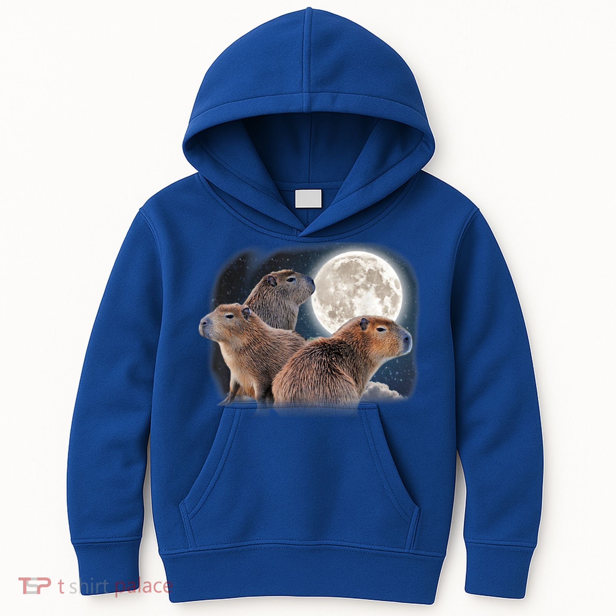 Three Capybaras And Moon Funny Capybara Humor Parody Kids Hoodie