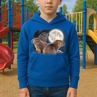 Three Capybaras And Moon Funny Capybara Humor Parody Kids Hoodie thumb 2