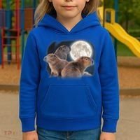 Three Capybaras And Moon Funny Capybara Humor Parody Kids Hoodie thumb 3