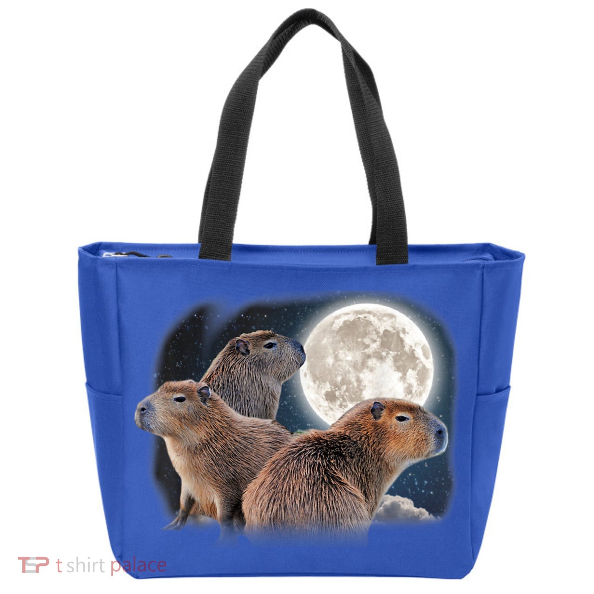 Three Capybaras And Moon Funny Capybara Humor Parody Tote Bag