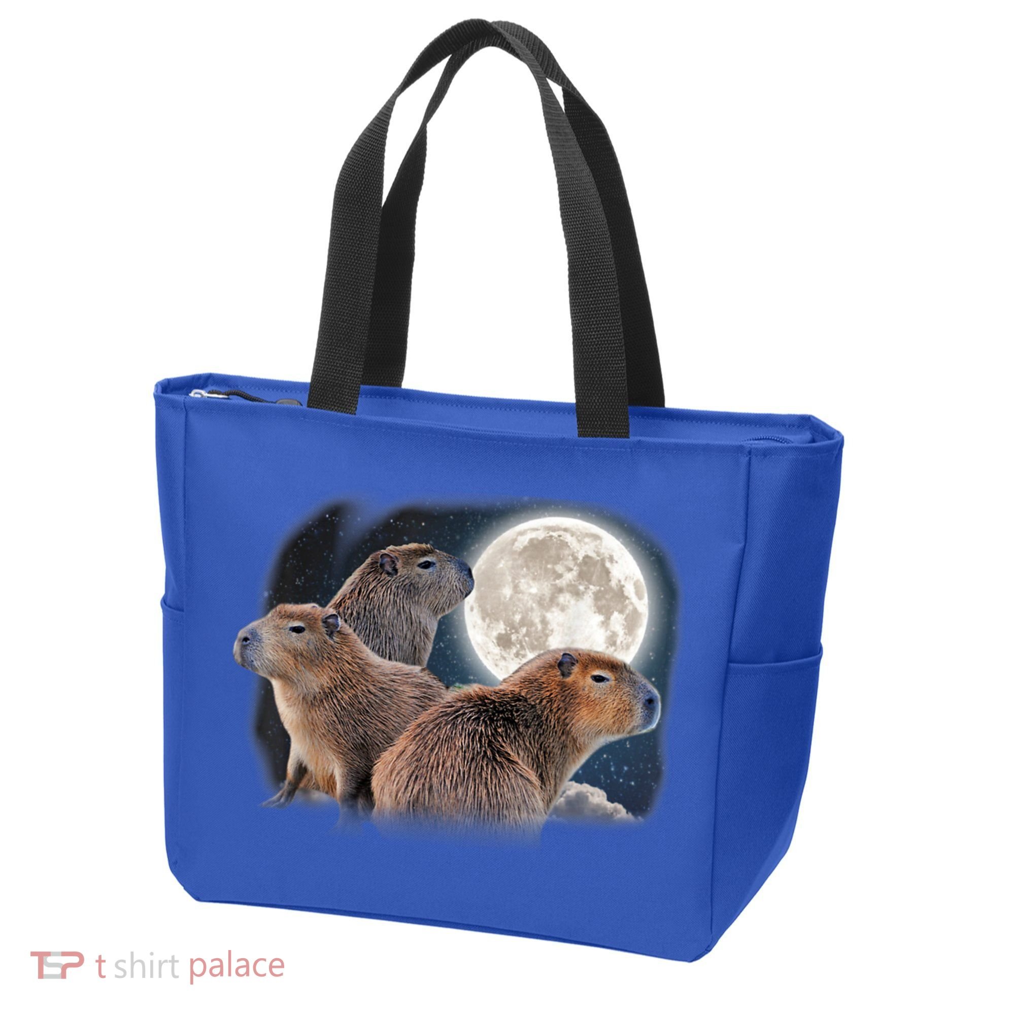 Three Capybaras And Moon Funny Capybara Humor Parody Tote Bag