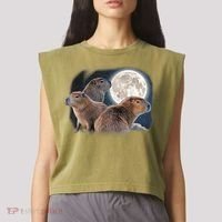 Three Capybaras And Moon Funny Capybara Humor Parody Garment-Dyed Women's Muscle Tee thumb 2