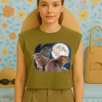 Three Capybaras And Moon Funny Capybara Humor Parody Garment-Dyed Women's Muscle Tee thumb 4