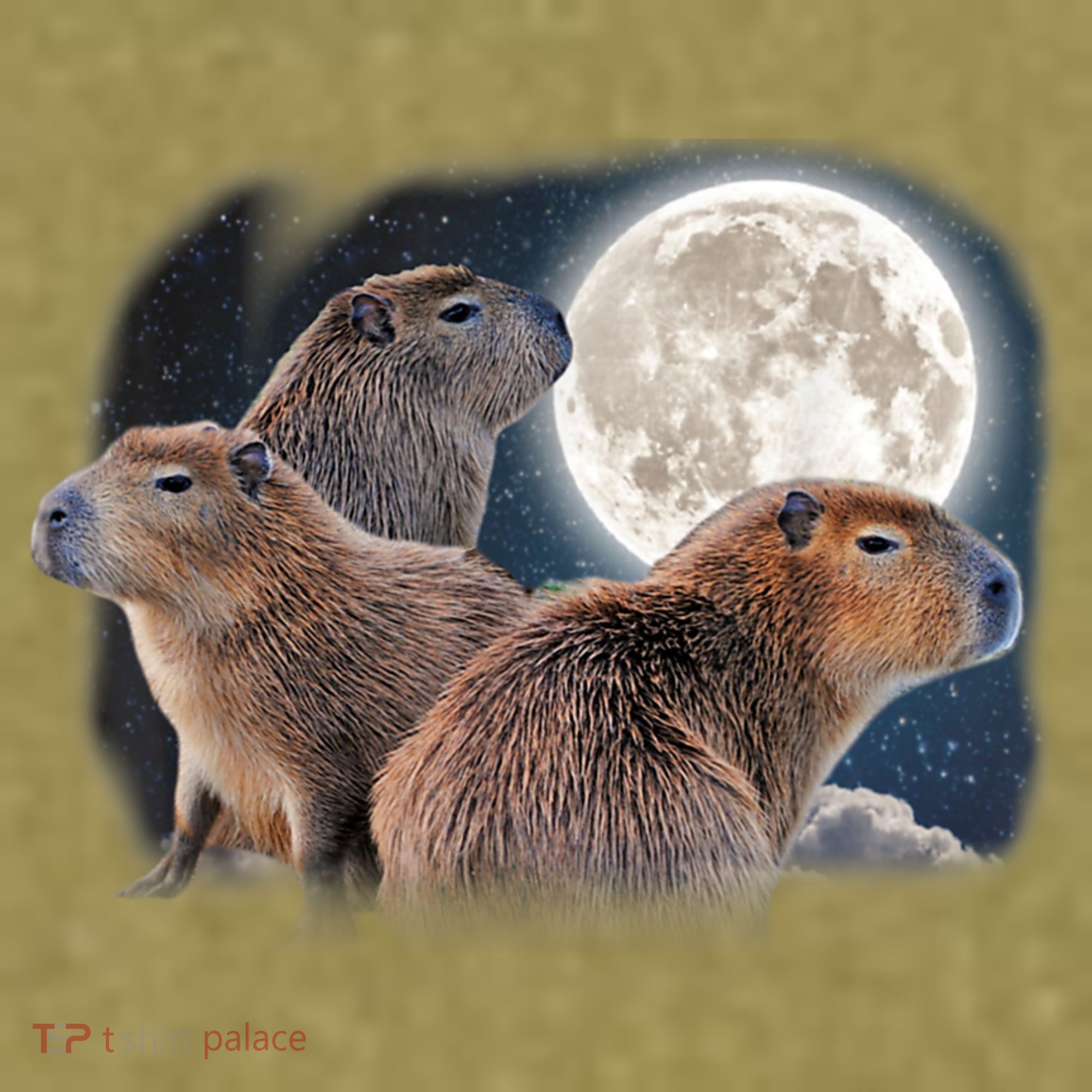 Three Capybaras And Moon Funny Capybara Humor Parody Garment-Dyed Women's Muscle Tee