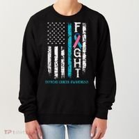 Thyroid Cancer Awareness Blue Pink Teal Ribbon Fight Flag Women's Sweatshirt thumb 0